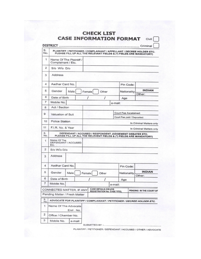 Case Information Format